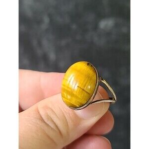 925 Sterling Silver Tiger's Eye Oval Ring Vintage, SIZE US 7.5, READ Description
